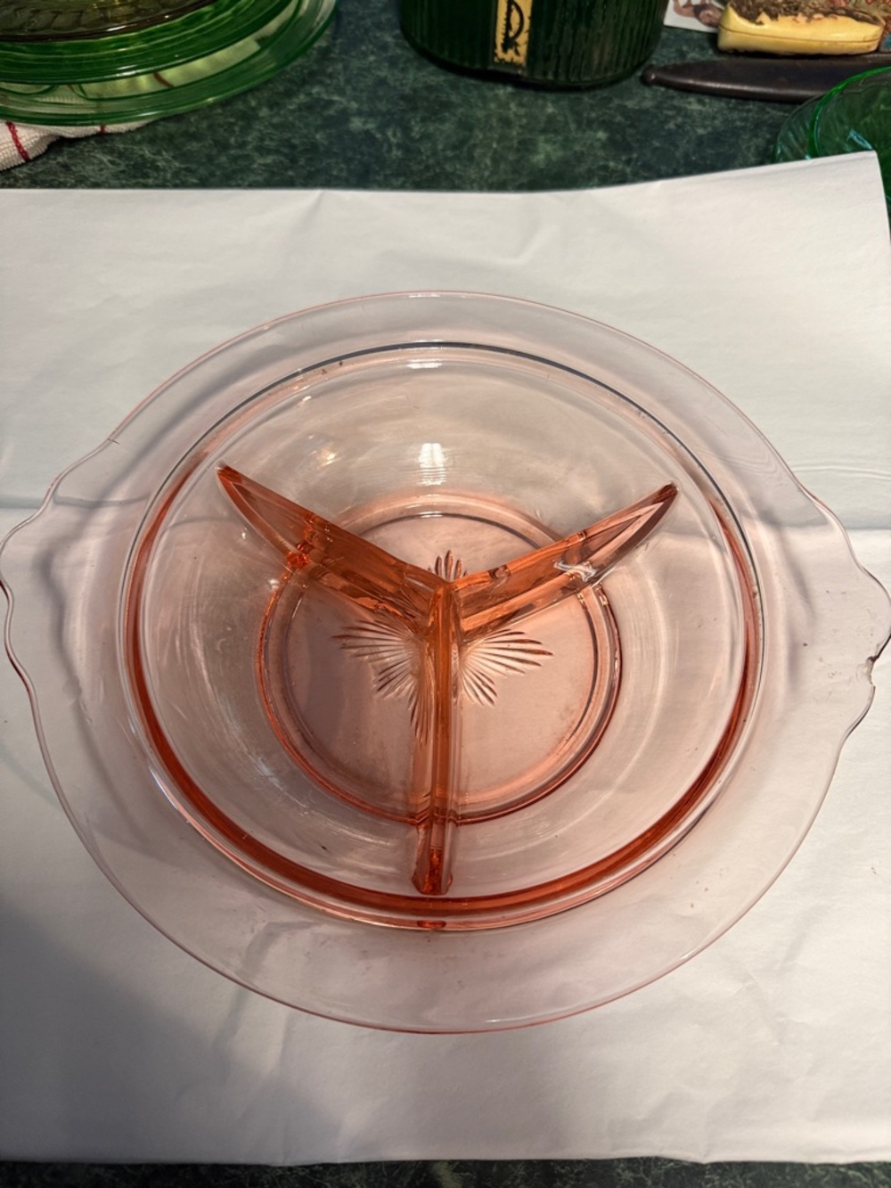 Vintage Pink Glass Divided Serving Dish - Unbranded
